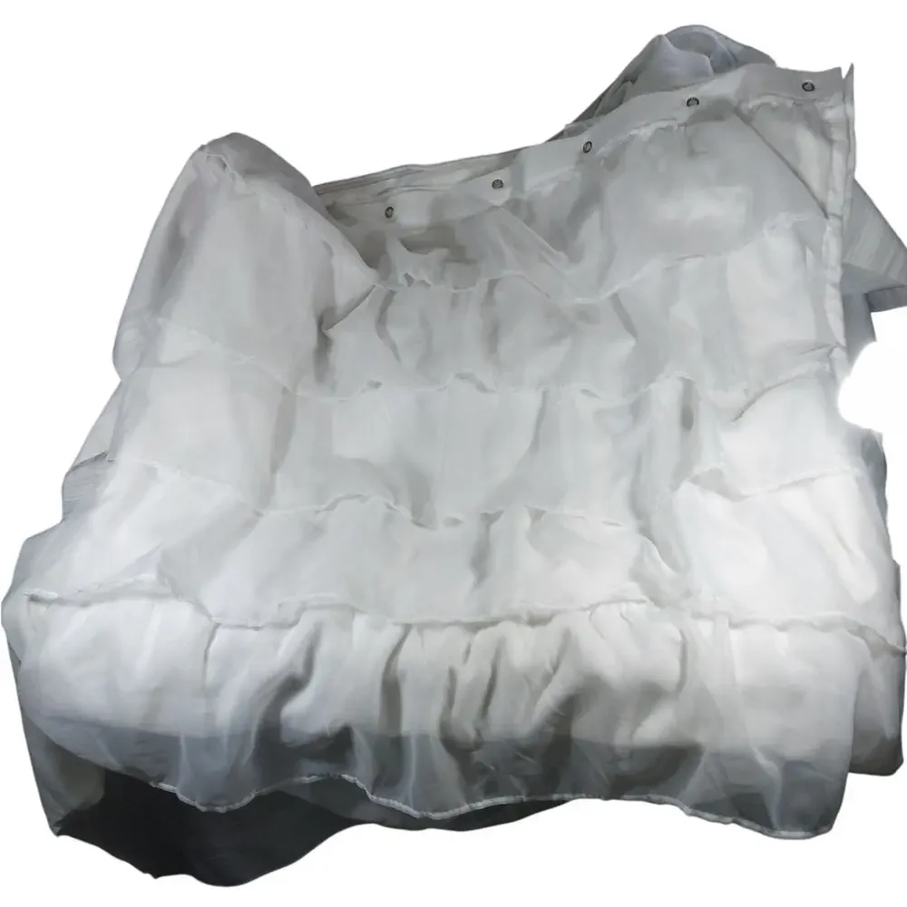 GORGEOUS PURE WHITE RUFFLED/TIERED CHIFFON FLOUNCY SHOWER CURTAIN! 72